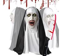 WEILAOK Maschera Suora Horror, Maschera the Nun con Coltello, Halloween maschera Horror Realistica, the Nun Mascheras per Cosplay, Halloween, Feste, Copricapo, Atmosfera da Campeggio horror