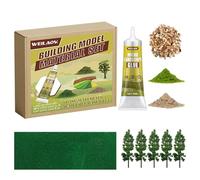 WEILAOK Modellismo Ferroviario, 50ml Colla per Erba Sintetica+2PCS Erba Finta per Modellismo+5PCS Alberi Modellismo+1Borsa Ghiaia+15PCS Erba Finta, Adatto Pe Modelli Architettonici