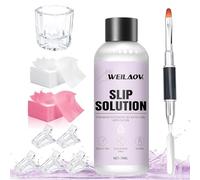 WEILAOK Soluzione per Acrygel, Soluzione Acrigel per Unghie, Slip Solution Acrygel, 75 ML Liquido Acrygel, Pennello Acrigel per Unghie, Tazza di Cristallo, 5 Clip per Manicure, 100 Fogli di Pulizia