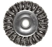 Weiler 08014 Dualife 1/2"-3/8" Arbor, 0,014 "Dimensioni del filo: 3" diametro, 3/8" Larghezza del fronte, Setole in acciaio Standard Twist Knot Wheel Brush