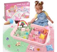 Weilim Sabbia Magica per Bambine, Kit Sensoriale Stampi, Regalo 3-8 Anni | Con valigetta, 2 sabbie colorate, 6 stampi, strumenti e decori unicorno; sabbia che non si secca; a casa o in viaggio