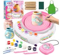 Weilim Tornio Ceramica Bambini 6-12 Anni, Kit Fai-da-Te, Regalo | Kit completo: 3 argille autoindurenti, 14 colori, strumenti, grembiule, tornio ricaricabile USB. Regalo bimbi 6-12 anni.