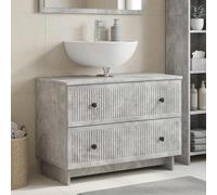 Weilusique Mobile lavabo Ede grigio cemento in legno 82 x 41 x 59 cm con molto spazio, design salvaspazio e maniglia in metallo nero, pomello per bagno moderno