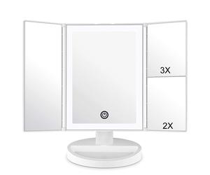 WEILY Specchietto per Il Trucco con Touch Screen Tri Fold ingrandimento 1x / 2X