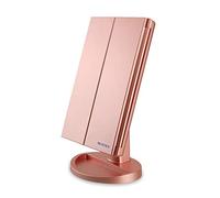 WEILY Specchio per il Trucco con Luce 1x / 2x / 3x Trifold Ingrandente con 36 LED Touch Screen Luci e Ricarica USB, Supporto Regolabile a 180 Gradi per Specchio Cosmetico per Il Trucco - Oro Rosa
