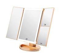 WEILY Specchio per il trucco con luce a LED con touchscreen Tri-fold, ingrandimento 1x / 2x / 3x e caricatore USB o wireless, supporto regolabile a 180 ° per lo specchio cosmetico per il trucco