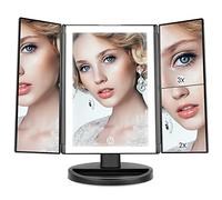WEILY Specchio per il Trucco con Luce, Specchio Cosmetico Triplo con Ingrandimento 2X/3X, 36 Luci a LED e due Modalità di Alimentazione Specchio Cosmetico da Tavolo