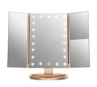 WEILY Specchio per il trucco da trucco, 1x/2x/3x Specchio per il trucco ripiegabile con 21 luci a LED e specchietti per specchietti retroilluminati con touch screen regolabili, regalo per donne (oro)