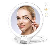 WEILY Specchio Trucco con Luci, 10X/1X Specchio Ingranditore, Bifacciale Specchio da Viaggio, con 3 Luci Colorate, Controllo Touch, Ricaricabile Portatile Specchio per Camera da Letto e Bagno(Bianco)