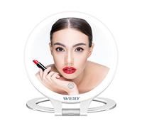 WEILY Specchio Trucco con Luci, 10x/1x Specchio Ingranditore, Specchio led Trucco Doppia Faccia con 3 Colori,Ricaricabile e Pieghevole, per Trucco e Viaggi (Bianco)