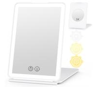 WEILY Specchio Trucco con Luci, 5X Specchio Ingranditore, 3 Dimmerabile Coloria Touch Screen Specchio Led, USB Ricaricabile Specchio con Luce, per Viaggi (Bianco)
