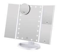 WEILY Specchio Trucco con Luci Trifold dello specchio di trucco illuminato con l'ingrandimento di 1X/2X/3X, le notti naturali del LED, lo schermo di tocco, lo specchio caricabile (Bianco)