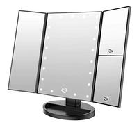 WEILY Specchio Trucco LED, 1X/2X/3X Ingrandimento, Touch Control | Specchio da tavolo con illuminazione regolabile, doppia alimentazione, Ripiegabile ,idea regalo per donne (Nero)