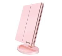 WEILY Specchio Trucco LED, 1X/2X/3X Ingrandimento, Touch Control | Specchio da tavolo con illuminazione regolabile, doppia alimentazione, Ripiegabile ,idea regalo per donne (Rosa)