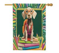 Weimaraner - Bandiere per la casa con matite per cani, 71 x 101 cm, double face, per esterni, per rientro a scuola, cuccioli, bandiera verticale standard per casa, per lezioni divertenti sul cortile