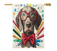 Weimaraner, bandiere per la casa con matite per cani, 71 x 101 cm, per esterni, divertente per il rientro a scuola, bandiere verticali standard per la casa, per animali domestici, cortile, cortile