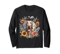 Weimaraner Dog Summer Wildflowers Opera d'arte Maglia a Manica