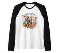 Weimaraner Dog Summer Wildflowers Opera d'arte Maglia con Maniche Raglan