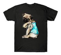 WEIMEIDA Funny Pug Dog Tattoo I Love Mom Cute Dog Graphic Gift Men's T-Shirt Cotton Black XXL