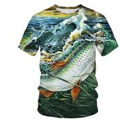 WEIMEIJIE Maglietta da Uomo con Stampa 3D Ocean Fish Hunting Fisherman e Scritta Estate, Casual, da Strada, per Tutti i Giorni e per Gli Sport all'Aria Aperta