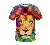 WEIMEIJIE T-Shirt da Uomo Estiva alla Moda, con Stampa 3D di Un Leone colorato, Girocollo, Manica Corta, Stile Streetwear.
