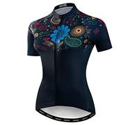 Weimostar Maglia da Ciclismo Top da Bicicletta da Donna Camicia Traspirante Abbigliamento da Montagna Top da Bici Maglia da Strada MTB Manica Corta Fiore Estivo Nero M