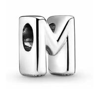 WEIMU Ciondolo a forma di lettera in argento 925, per bracciali, ciondoli a forma di perline, compatibile con braccialetti e collane europei per donne, m, Argento sterling, Zirconia cubica