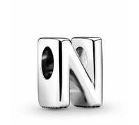 WEIMU Ciondolo a forma di lettera in argento 925, per bracciali, ciondoli a forma di perline, compatibile con braccialetti e collane europei per donne, m, Argento sterling, Zirconia cubica