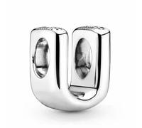 WEIMU Ciondolo a forma di lettera in argento 925, per bracciali, ciondoli a forma di perline, compatibile con braccialetti e collane europei per donne, m, Argento sterling, Zirconia cubica