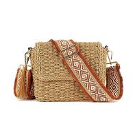 WEIMZC Borsa a tracolla estiva da donna in paglia intrecciata con nappa, tracolla regolabile, borsa da spiaggia fatta a mano, Marrone (5 cm) colore86