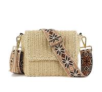WEIMZC Borsa a tracolla estiva da donna in paglia intrecciata con nappa, tracolla regolabile, borsa da spiaggia fatta a mano, Beige (5 cm) colore 65