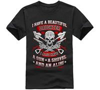 Weinafang I Have Two Beautiful Daughters T Shirt Men Black XXL