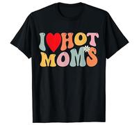 Weinafang I Love Hot Moms Shirt Funny Heart Groovy Men Mother Day T-Shirt ees Black L