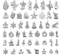 WEINIBAO 50 Pezzi Argento Ciondolo di Natale, Mini Ciondoli Natalizi, Ciondoli Fiocco di Neve, Ciondolo Pupazzo di Neve, Mini Charm Natale, Ciondolos Natalizio per Bracciali, Collane, Orecchini (B)
