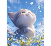 Weiniuniu fai da Te Pittura Diamante 5D Gatti, farfalle e fiori Kit Trapano Rotondo Completo Immagine di Strass Arte Artigianato Decorazione della Parete 40x50 cm