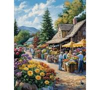 Weiniuniu fai da Te Pittura Diamante 5D Kit Via dei fiori del villaggio Trapano Rotondo Completo Immagine di Strass Arte Artigianato Decorazione della Parete 50x70 cm