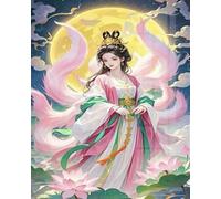 Weiniuniu fai da Te Pittura Diamante 5D Ragazza volpe a nove code Kit Trapano Rotondo Completo Immagine di Strass Arte Artigianato Decorazione della Parete 40x50 cm