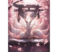 Weiniuniu fai da Te Pittura Diamante 5D Volpe a nove code tra i fiori di ciliegio Kit Trapano Rotondo Completo Immagine di Strass Arte Artigianato Decorazione della Parete 40x50 cm