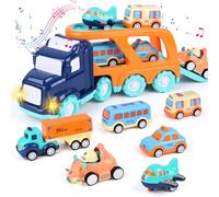 Weinsamkeit 7 in 1 Camion Giocattolo con Suoni e Luci, 6 Mini Cars, Auto Giocattolo per Bambini e Ragazzi 3-5 Anni