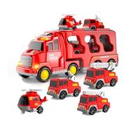 Weiongppy Camion Pompieri Giocattolo,5 In 1 Camion Porta Macchinine,Giocattolo Trasportatore Di Auto,Camion Con Macchinine Dentro,Con Suoni E Luci,Con 4 Mini Auto,Idee Regalo Per Bambini Di 2 Anni