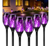 Weiongppy Viola Luci Solari a Fiamma 6 Pezzi,Realistico Solare Torcia Luce con Effetto Fiamma,IP65 impermeabili Lampade Solari da Giardino,per Cortile,Vialetto,Prato,Patio, Corridoio