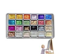 Weiqizuerqi - Set di acquerelli con colori perlati, 24 colori perlati, acquerelli con glitter, tinta unita, tavolozza per principianti, 12,4 x 6,4 cm
