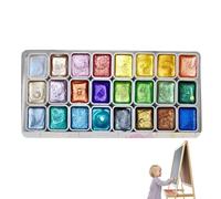 Weiqizuerqi - Set di acquerelli con colori perlati, 24 colori perlati, acquerelli con glitter, tinta unita, tavolozza per principianti, 12,4 x 6,4 cm