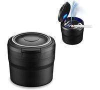 WEIQQI Portacenere per Auto, per Ford Fiesta Fusion Escort Focus Fusion F150 Portacenere Autoestinguente Portabicchieri con Coperchio con Luce LED Portatile Posacenere,Black/A