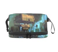 Weird Buildings - Trousse a doppio strato per cosmetici per donne e ragazze, trousse da viaggio per trucchi, pratica borsa organizer con scomparto per pennelli, Multi, 27x15x14 cm/10.6x5.9x5.5 in,