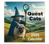 Weird Medieval Quest Cats Calendario 2025, Calendario Mensile Da Muro con Illustrazioni Divertenti, Migliora L'arredamento Della Stanza Calendario Da Muro 12 Mesi 2025 per Pianificare Gli Orari