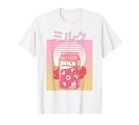 Weirdcore Aesthetic Kawaii Strawberry Milk Carton Eyeballs Maglietta