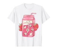 Weirdcore Aesthetic Kawaii Strawberry Milk Carton Eyeballs Maglietta