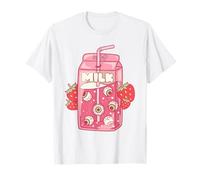 Weirdcore Aesthetic Kawaii Strawberry Milk Carton Eyeballs Maglietta