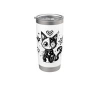 Weirdcore Cat Gothic Moon Stars Bicchiere termico in acciaio inox doppia parete